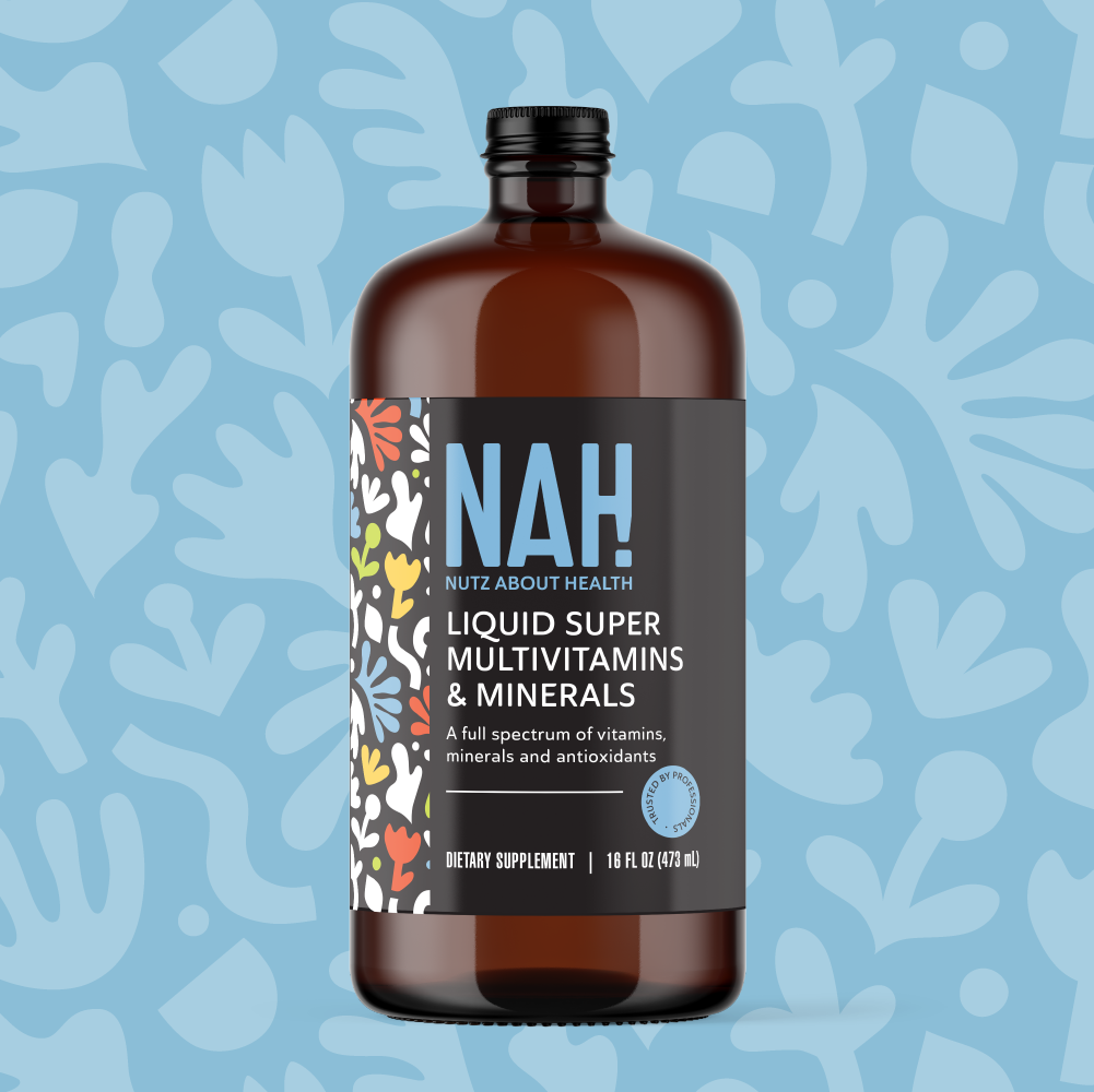 A bottle of liquid super multivitamins by NAH!